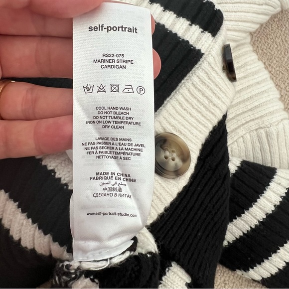 SELF-PORTRAIT Horizontal-Stripe Button-Fastening Cardigan - Picture 5 of 7